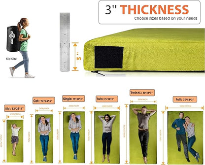 3 Inch GAIALOOP Thick Memory Foam Camping Mattress Sleeping Pad [Car/Tent/Cot] Glamping Portable Floor Mat Roll Up Futon Mattress for Guests Sleepover