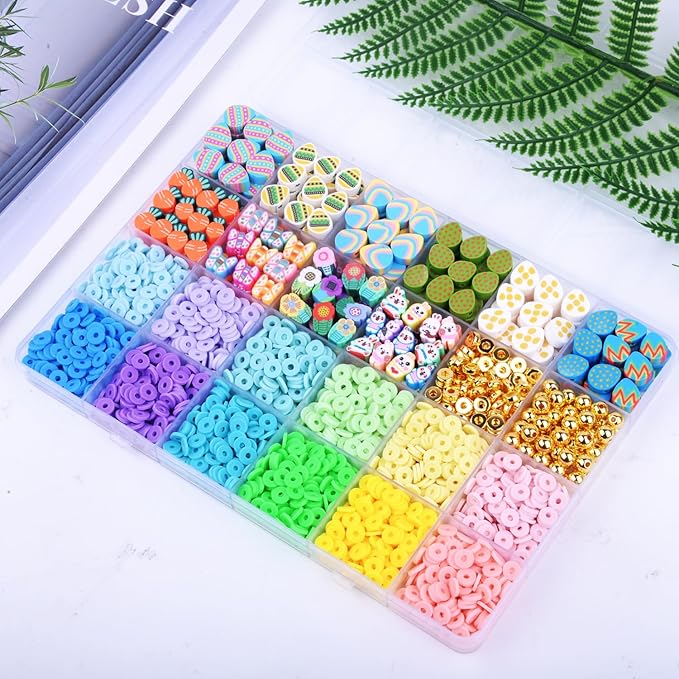 2480pcs Easter Polymer Clay Beads Bracelet Making kit, 24 Style Cute Fun Beads Charms for Jewelry Necklace Earring Making DIY Accessories for Women Girls