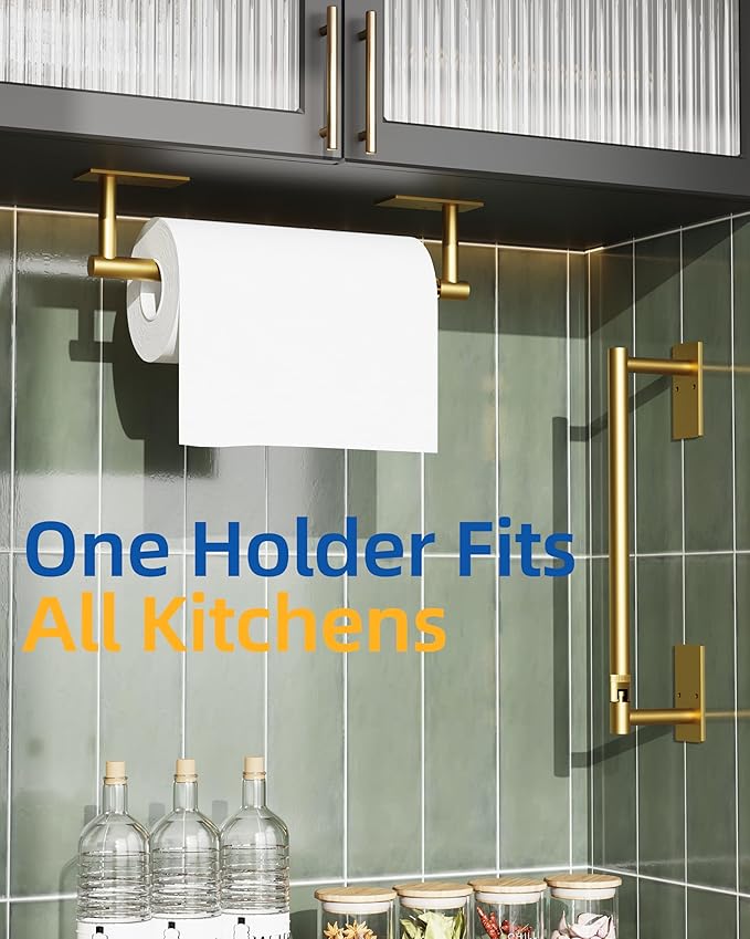 RUACQ Paper Towel Holder Under Cabinet, Wall Mounted or Adhesive Stainless
