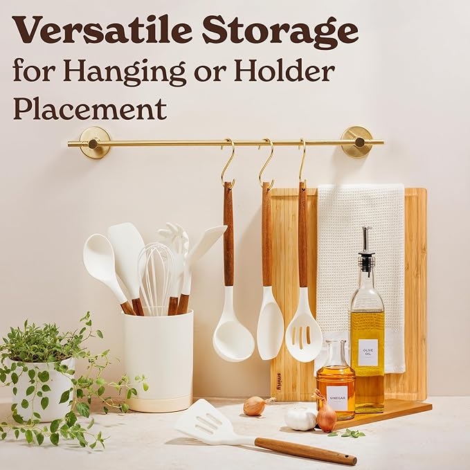 Silicone Kitchen Utensils Set & Holder: Cooking Utensils Set