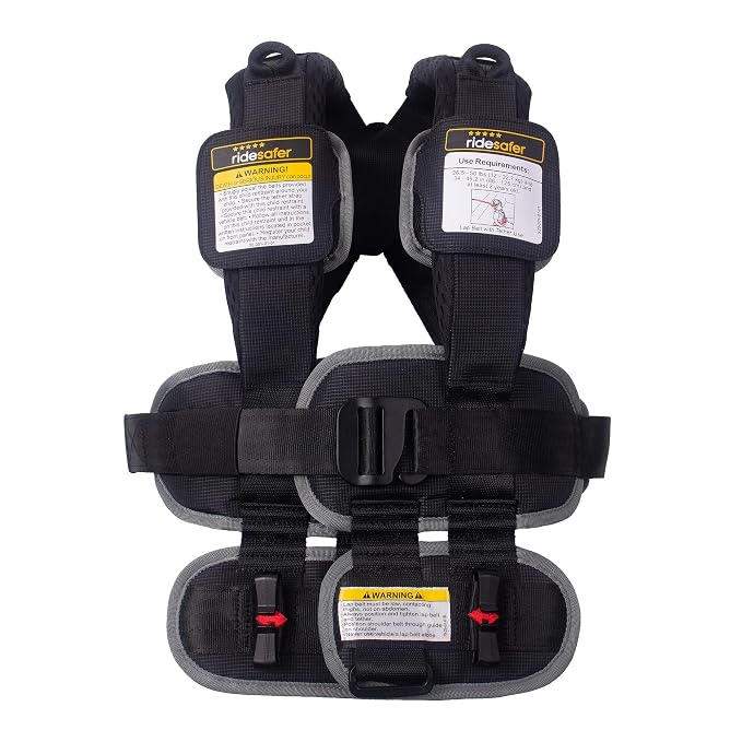 RideSafer Travel Vest Gen 6 - Small (26.5-50 lbs) - Black - Lightweight Portable Child Safety Car Seat for Travel, Rental Cars, Rideshares