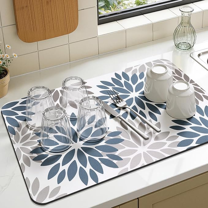 Findosom Floral Dish Drying Mat, Cuttable Drying Mat