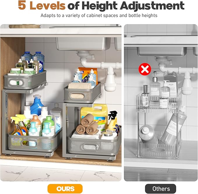 2 Pack 19.3IN-Depth Under Sink Organizer
