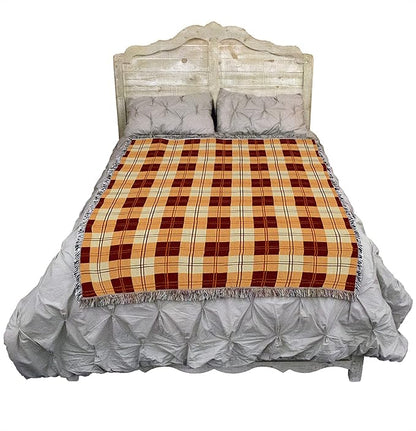 Pure Country Weavers Plaid Blanket Mango Orange Yellow - Patterns Gift Tapestry Throw Woven from Cotton - Made in The USA (72x54)
