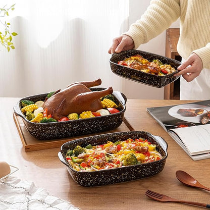 3-Pack Deep Rectangular Ceramic Baking Dishes, Heavy-Duty Oven-Safe Stoneware