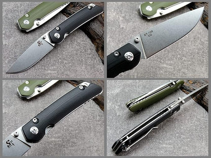 Sitivien ST128 Folding Knife,D2 Blade G10 Handle Safety Liner Lock EDC Tool Knife for Outdoor Hiking Camping-Black
