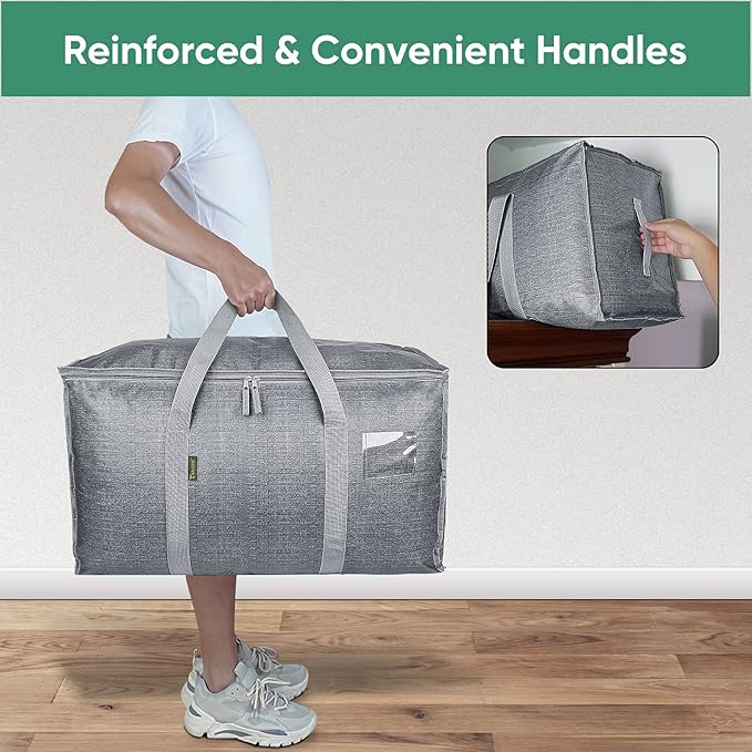 BALEINE 2-Pack Oversized Moving Bags with Reinforced Handles, Heavy-Duty Storage Tote for Clothes, Moving Supplies (Winter Grey, 2-Pack)