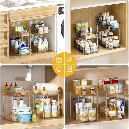 Delamu 2-Tier Under Sink Organizers and Storage, Pull Out Kitchen Pantry