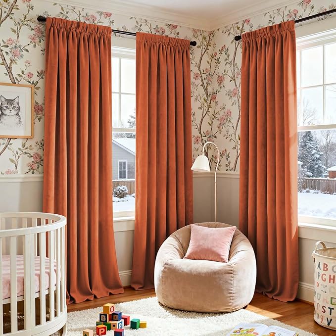 Lazzzy Halloween Blackout Velvet Curtains Orange Fall Decor Thermal Insulated