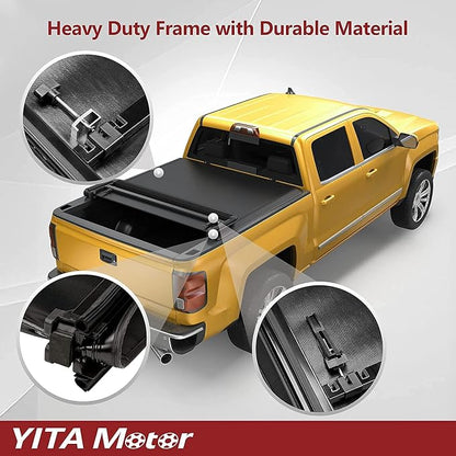 YITAMOTOR Soft Quad Fold Truck Bed Tonneau Cover Fits for Dodge Ram 1500 New Body Style 2019 2020 2021 2022 2023 2024 2025 2026, Fleetside 5.7 ft Bed Without Rambox