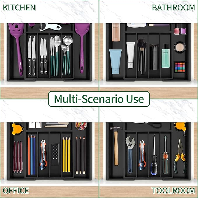 Utoplike Bamboo Silverware Drawer Organizer, Expandable Kitchen Utensils Drawer