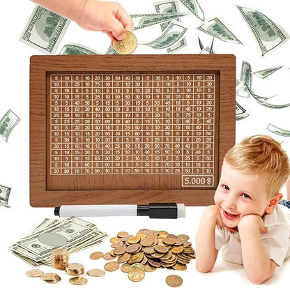 10000 Savings Challenge Box, Money Saving Box with Money Target and Numbers, Cash Vault Wooden Savings Box, Wooden Money Box, Coin Counter Piggy Bank for Adults, Wooden Coin Bank for Kids 5,000
