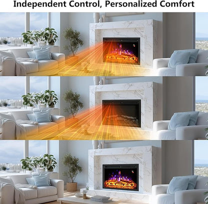 24.5" Electric Fireplace Inserts, Adjustable Brightness, Thermostat&Timer
