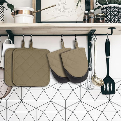 Oven Mitts and Pot Holders Set, Heat Resistant Silicone Kitchen Mini Oven