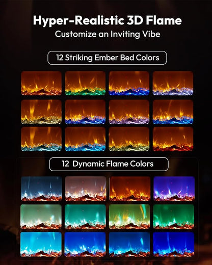 EUHOMY 60 Inch Electric Fireplace Recessed Wall Mounted