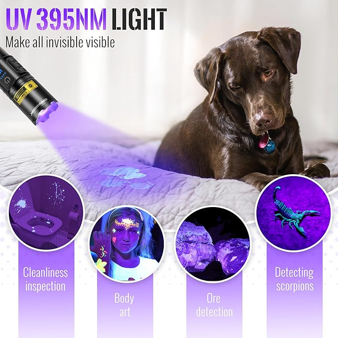 DARKBEAM UV Flashlight Blacklight 395nm Black Light, High Lumens LED Flashlights USB Rechargeable Super Bright for Camping, Powerful Woods Lamp Pet Urine, Uranium Glass Detector, Resin Curing