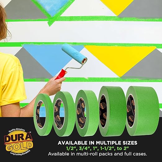 Dura-Gold Green Automotive Masking Tape 2 Inch (1.88 Inch x 55 Yards), Case of 18 Rolls - Premium High-Performance, Heat Resistant - Auto Refinish Painting, Car Detailing, Autobody, Painters Tape