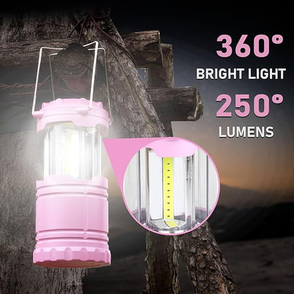 2-Pack LED Pink Camping Lanterns, Portable Camping Lights, Outdoor Handled Lamps, Essential Emergency Lights for Power Outages, Hiking, Hurricane