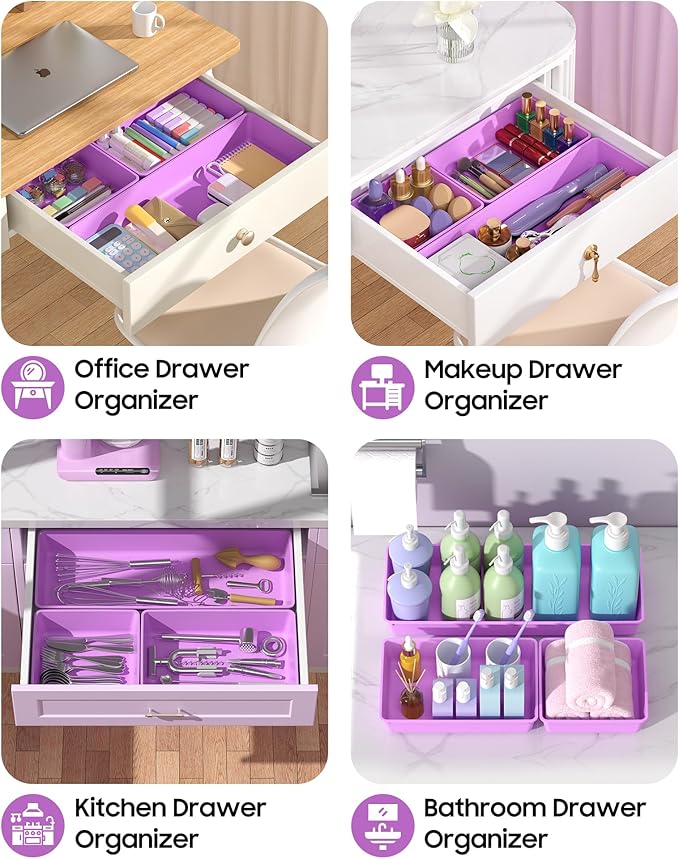 10 Pack Large Size Plastic Drawer Organizers Set, 3 Sizes Desk Drawer Organizer