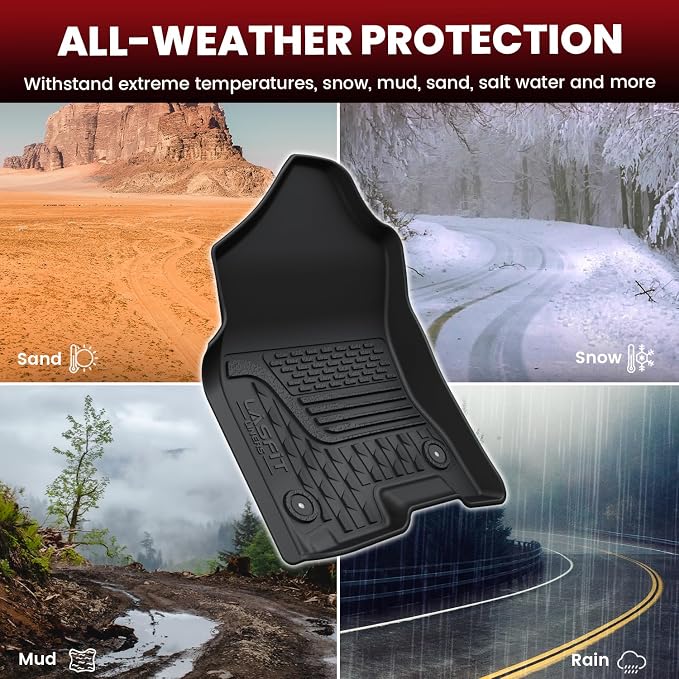 LASFIT Floor Mats for Ram 1500 Quad Cab 2019-2024 Bucket Seat Without 2nd Row Under seat Storage, All Weather TPE Custom Fit Car Mats Floor Liners 1st & 2nd Row, Black（ Not Fit 1500 Classic Model）