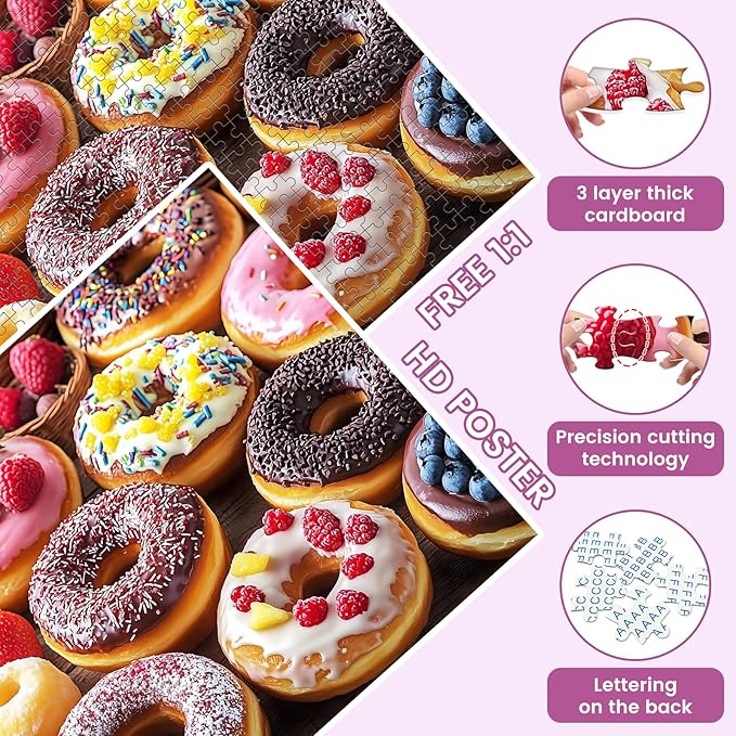 500 Piece Puzzle for Adults, Donut Jigsaw Puzzles, Youths Favorite Foods Puzzles 500 Pieces, Birthday and Barious Holiday Party for Family Kids and Adults, Funny Puzzle, 20.5x15 in