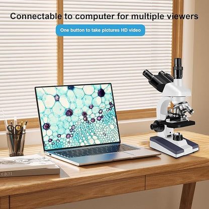 Trinocular Microscope 40X-5000X Magnification Microscope for Adults, Laboratory Grade with Dual Mechanical Stage and HD USB Camera
