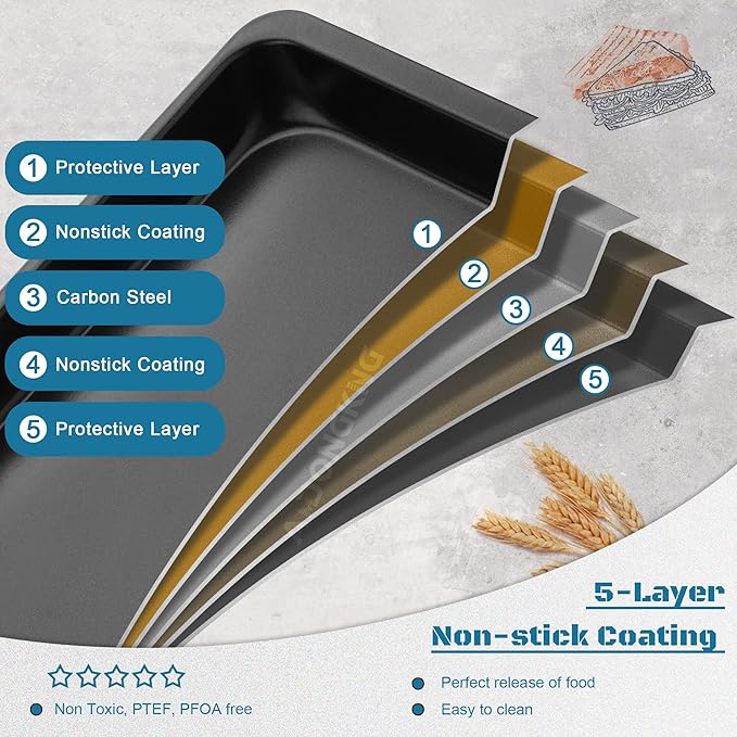 Baking Sheet Pans, Cookie Tray, Nonstick Heavy Carbon Steel Bakeware, 12 X 7.5