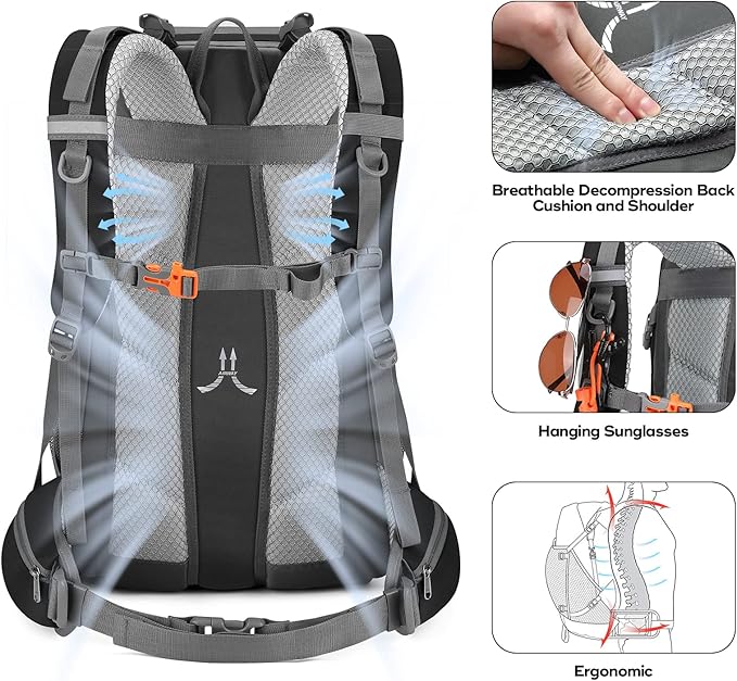 Maelstrom Hiking Backpack,Camping Backpack,50L Waterproof Hiking Daypack with Rain Cover,Lightweight Travel Backpack,Black