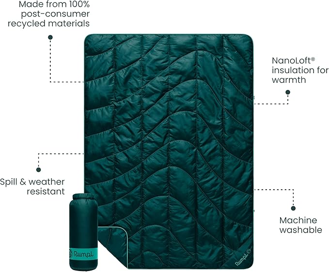 Rumpl Travel Puffy Blanket, Ultra-Packable Travel-Size Warmth and Comfort, Sea Moss