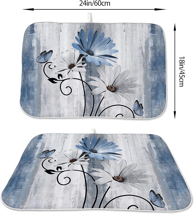 Floral Dish Drying Mat 18x24 Inches