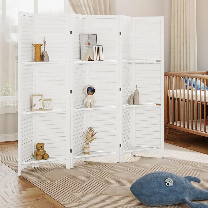 HOMCOM Room Divider, 6 Panel 67" Tall Wood Privacy Screen