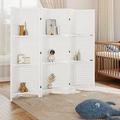 HOMCOM Room Divider, 6 Panel 67" Tall Wood Privacy Screen