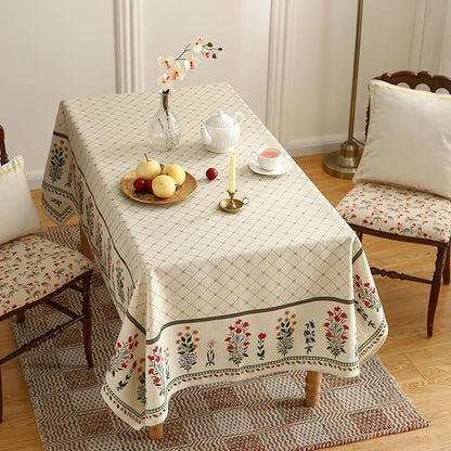 ISAENNE Designer Vintage Linen Floral Tablecloth Rectangular,Fall Colorful Modern Table Cloth,Anti-Wrinkle Decor Tablecloths for Dining Thanksgiving Kitchen Christmas,55"*87"-Bertina E