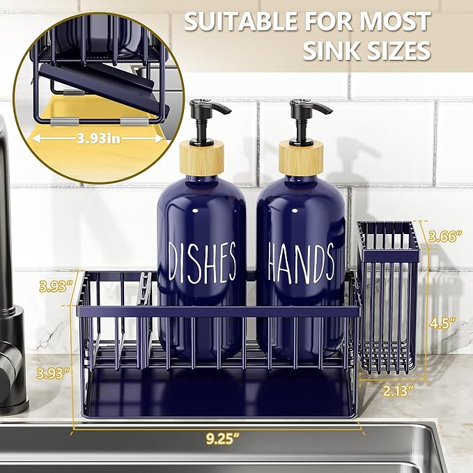 Cisily Navy Blue Kitchen Dish Soap Dispenser, 16 fl Oz Dual Kitchen Soap