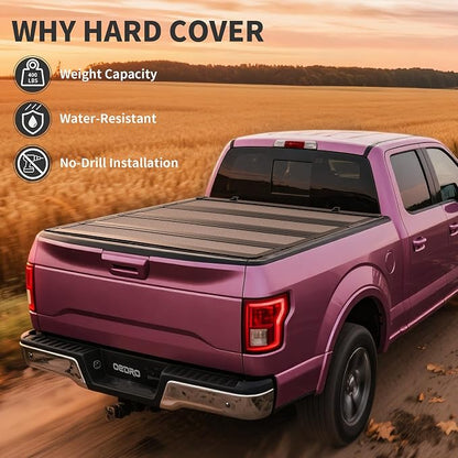 OEDRO Low-Profile Hard Quad-Fold Tonneau Cover Compatible with Toyota Tacoma 2024 2025 2026 (Excl. Trail Edition) 5ft Bed with Tacoma Bed Rail, One-Handed Quick Release, Drainage Design