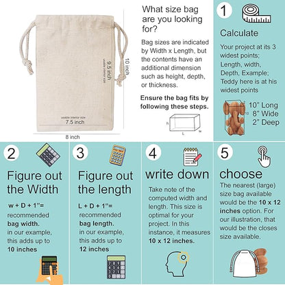 100Pcs 10 x 12 Inches Premium Cotton Muslin Double Drawstring Bags, Reusable Bag Natural Cotton Bags with Drawstring Produce Bags Bulk Gift Bag Jewelry Pouch for Party Wedding Home Storage