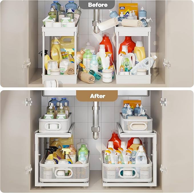 2 Pack 18.5IN-Depth Under Sink Organizer