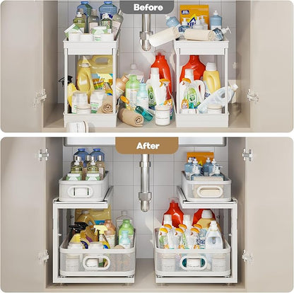 2 Pack 18.5IN-Depth Under Sink Organizer