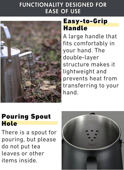 CAMPINGMOON 1.5L Campfire Kettle Stainless Steel Camping Coffee Pot Full capacity 1.86L SW-6
