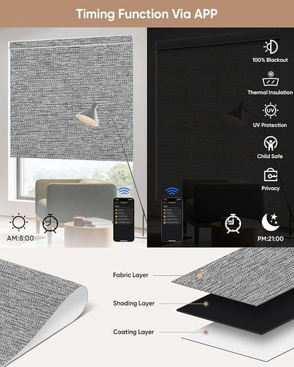 Kincmo Motorized Blinds with Remote, 100% Blackout Motorized Roller Shades Work