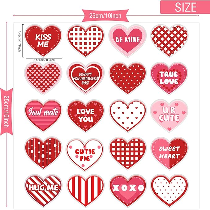 20PCS Valentine's Day Thick Gel Clings Heart-Shaped Gel Clings Decals Valentine's Day Party Anniversary Wedding Party Home Office Supplies Decoration Removable and Reusable