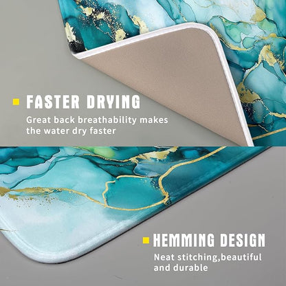 Giwawa Teal Marble Dish Drying Mat Turquoise Blue Marbling Print Dish Drainer
