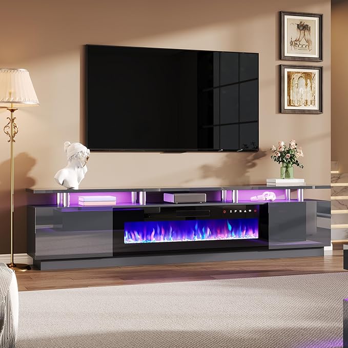 AMERLIFE 90" 2 Tier Fireplace TV Stand