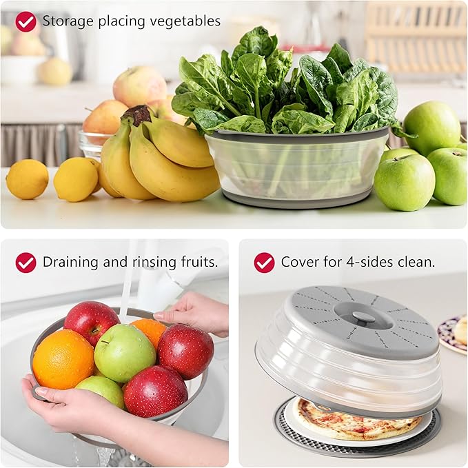 WVM Microwave Splatter Cover & Mat, Vented Collapsible Splatter Guard dish