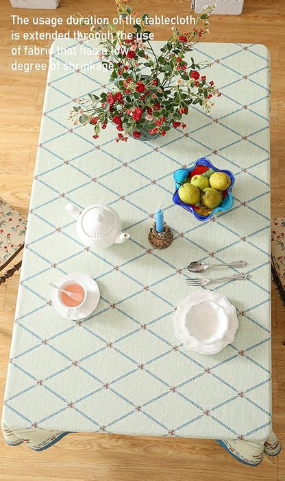 ISAENNE Designer Linen Floral Long Rectangle Tablecloth,Light Green Farmhouse Durable Table Cloth,Washable Decor Tablecloths for Dining Kitchen Thanksgiving Christmas,63"*94"-Floralsea B