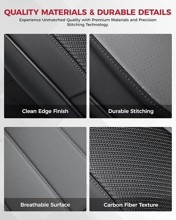 FREESOO Universal Full Seat Covers, Waterproof Faux Leather Automotive Seat Covers with Carbon Fiber Texture Seat Belt Pads, Anti-Slip Airbag Compatible Car Seat Covers for Cars SUVs Trucks