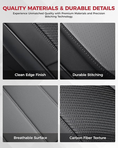 FREESOO Universal Full Seat Covers, Waterproof Faux Leather Automotive Seat Covers with Carbon Fiber Texture Seat Belt Pads, Anti-Slip Airbag Compatible Car Seat Covers for Cars SUVs Trucks