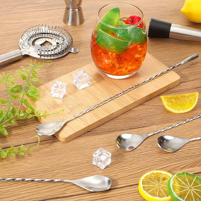 Lallisa 18 Pcs 12 Inches Bar Spoons Stainless Steel Mixing Spoons Spiral Pattern Long Drink Stirrer for Cocktail Shaker, Silver