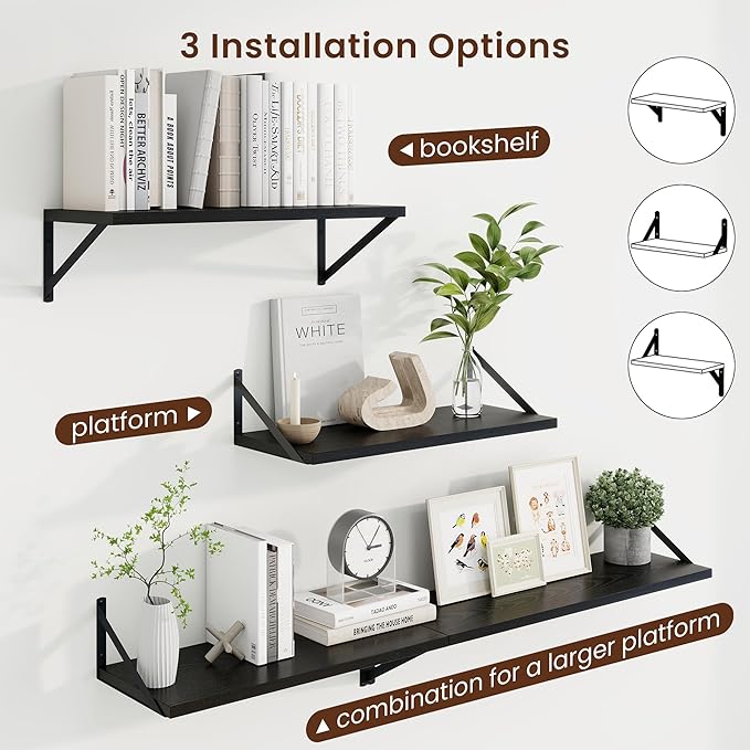 Axeman Deep Floating Shelves | 24 Inch Black Wall Shelves Set of 2 | 10 Inch