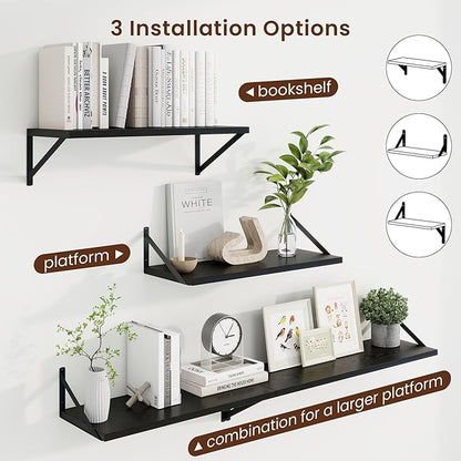 Axeman Deep Floating Shelves | 24 Inch Black Wall Shelves Set of 2 | 10 Inch